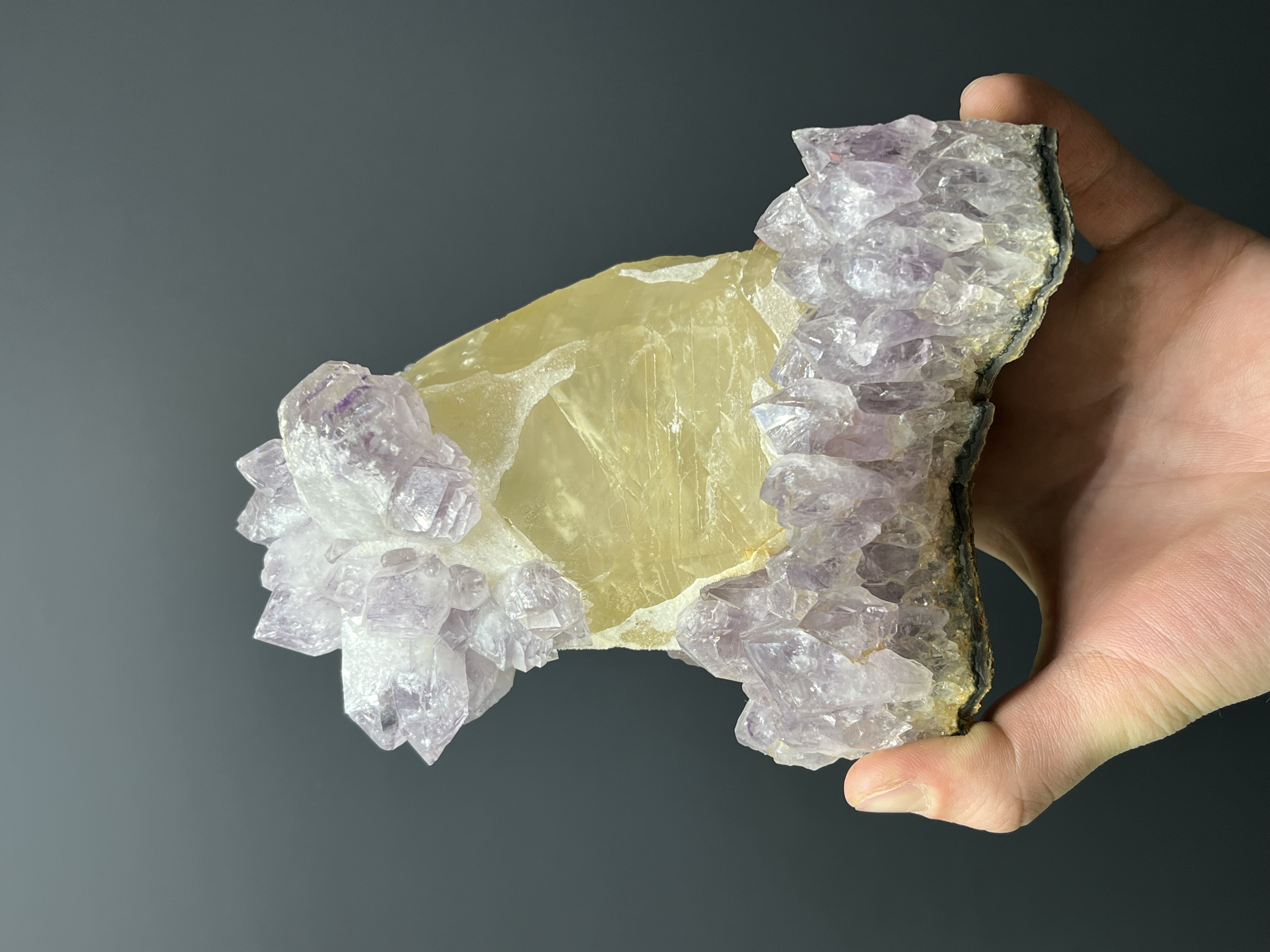 Very Rare! Amethyst On Calcite On Amethyst