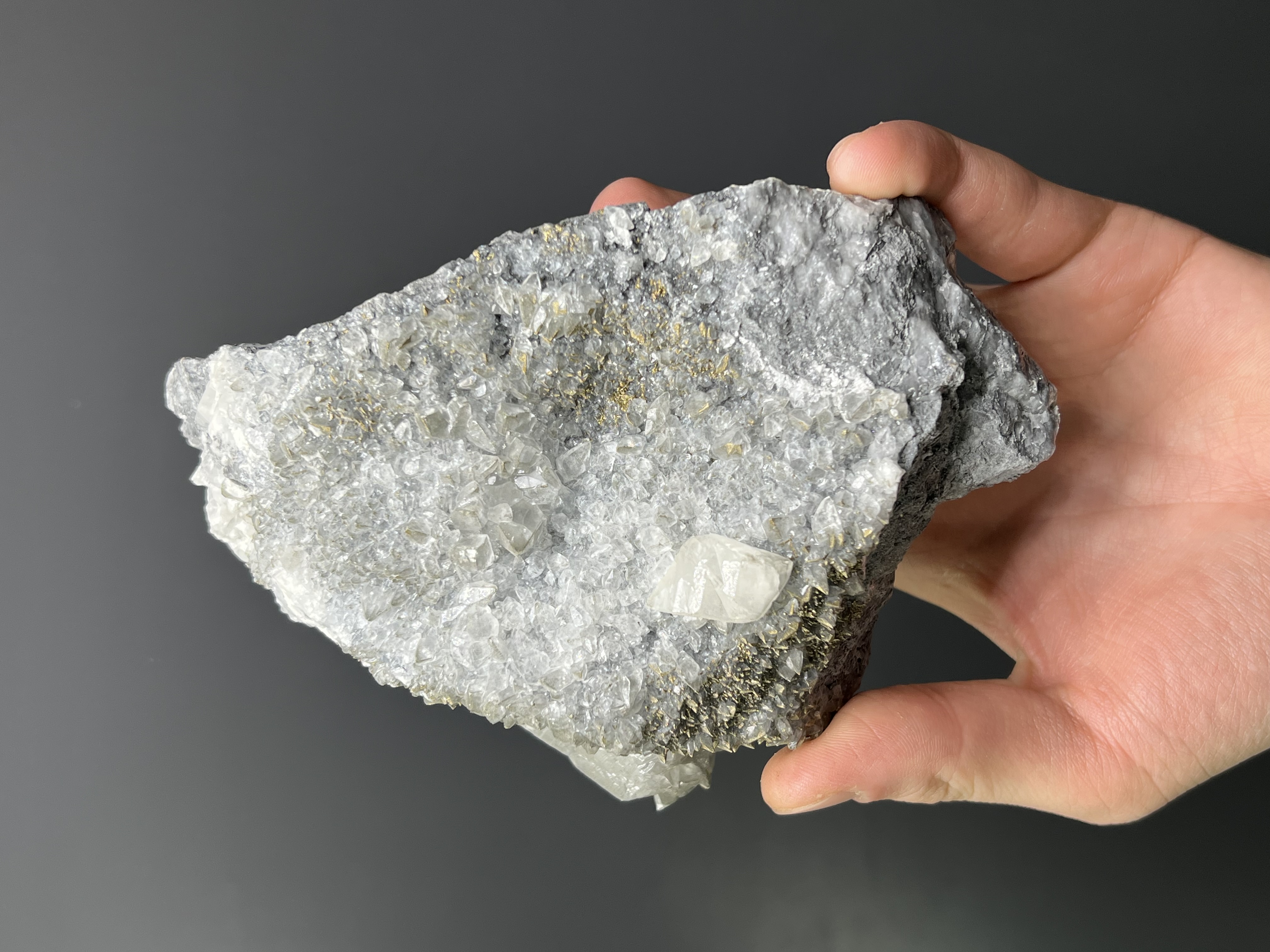 Pyrite With Gray Crystal Calcite