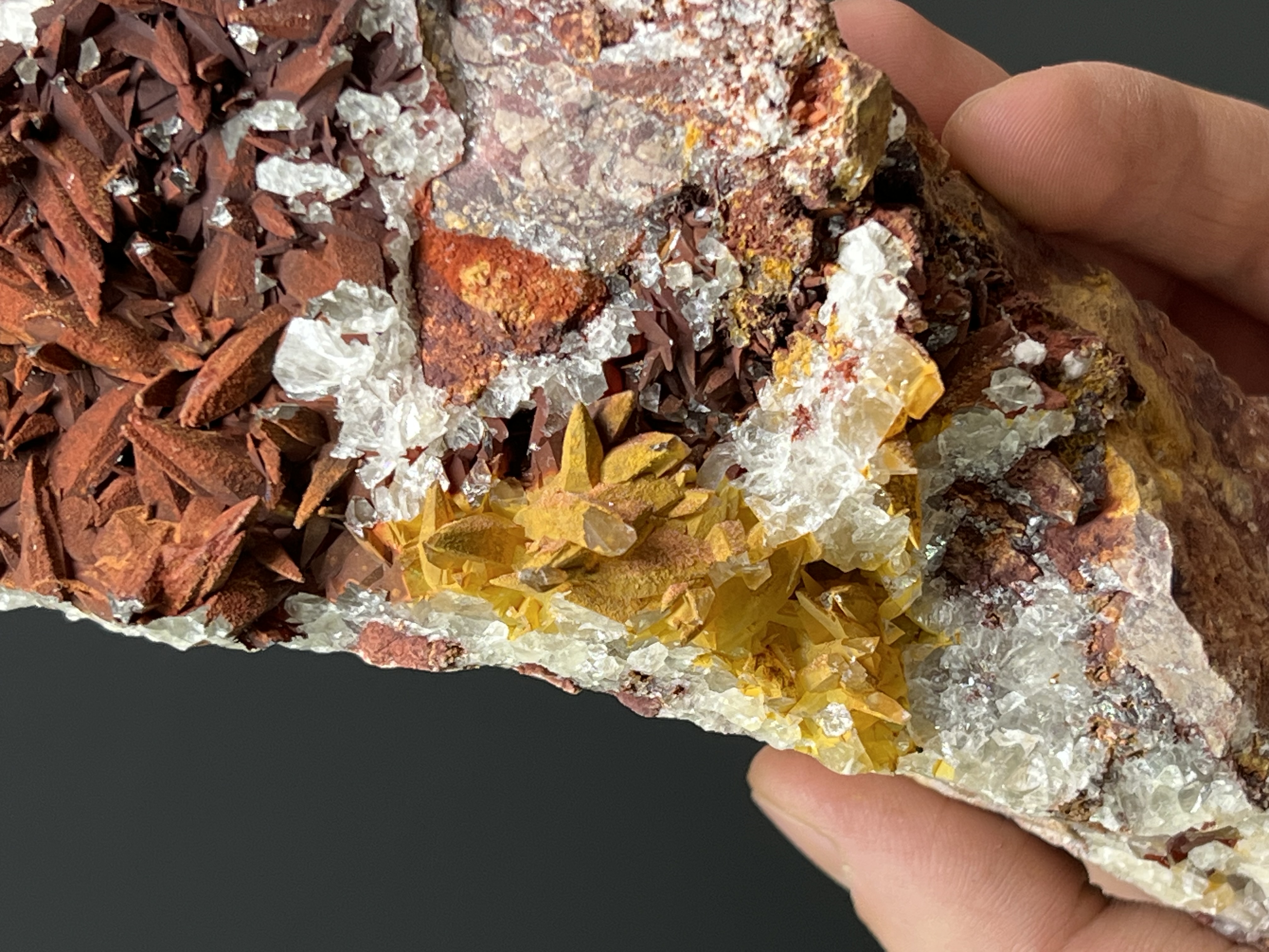 Hematite Inclusion Yellow And Red Color Crystal Calcite