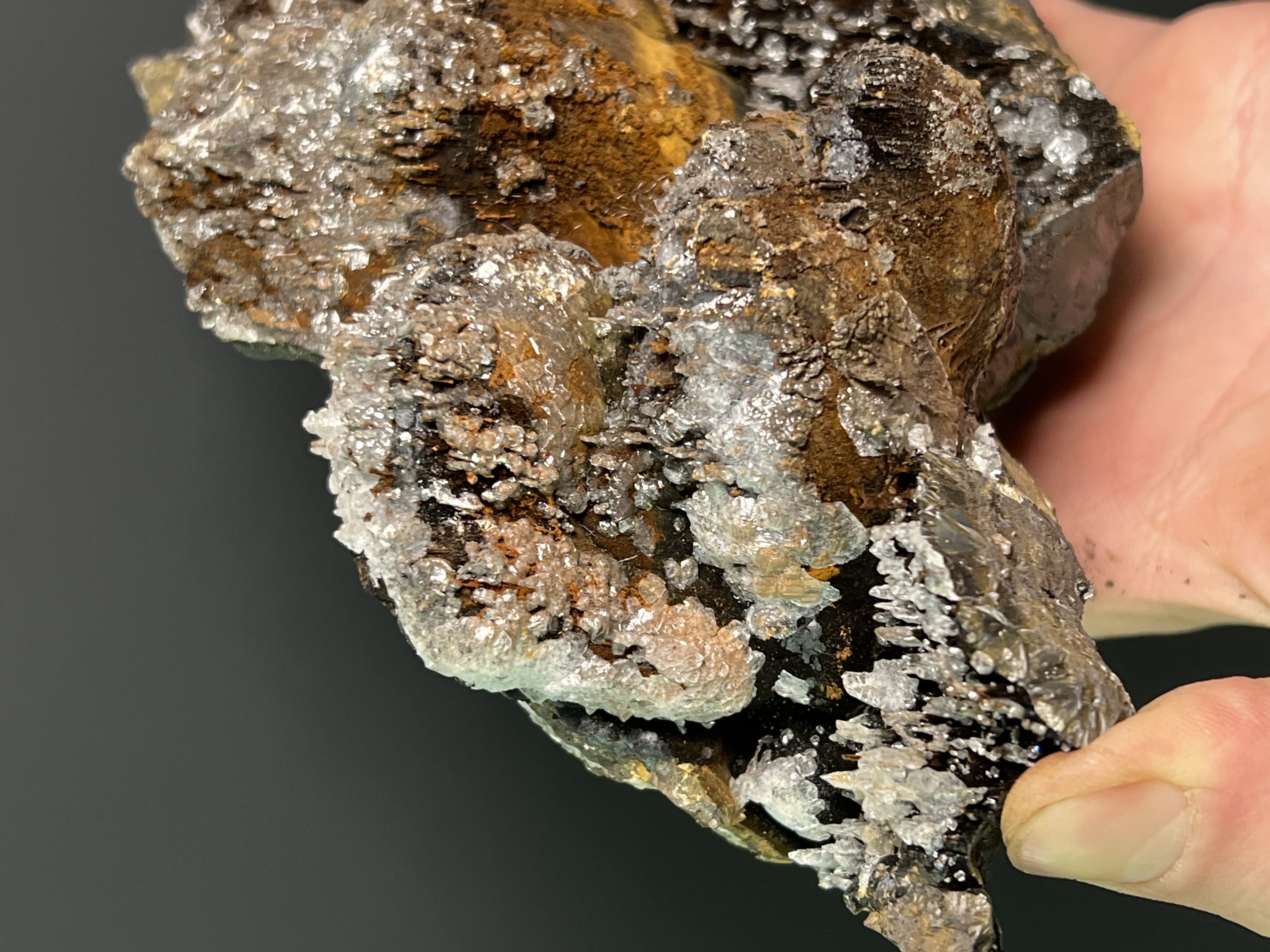 Museum Quality, Very Special Crystal Calcite And Limonite On Stalactite Goethite 