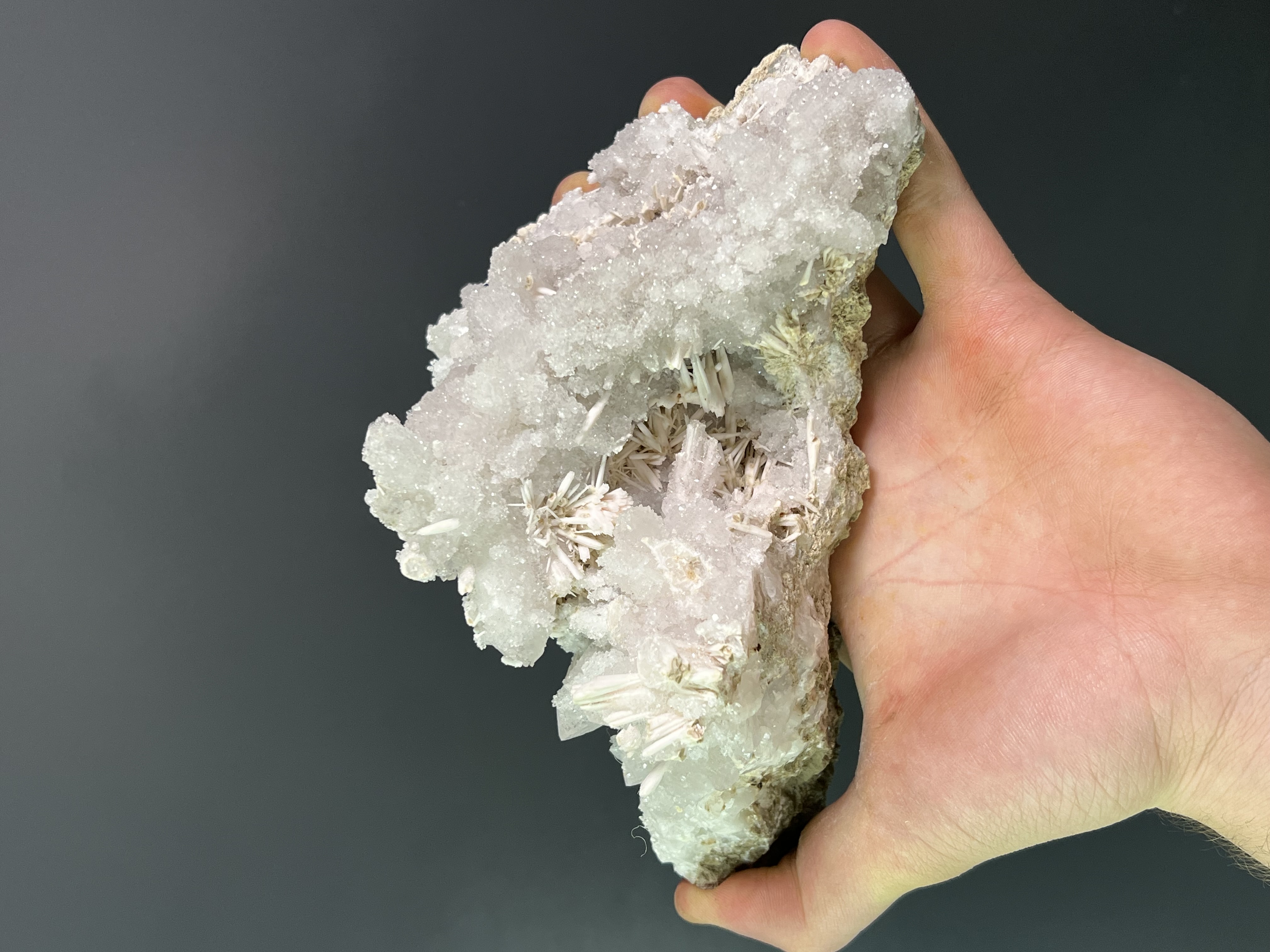 Stick Calcite With Pink Amethyst Quartz 
