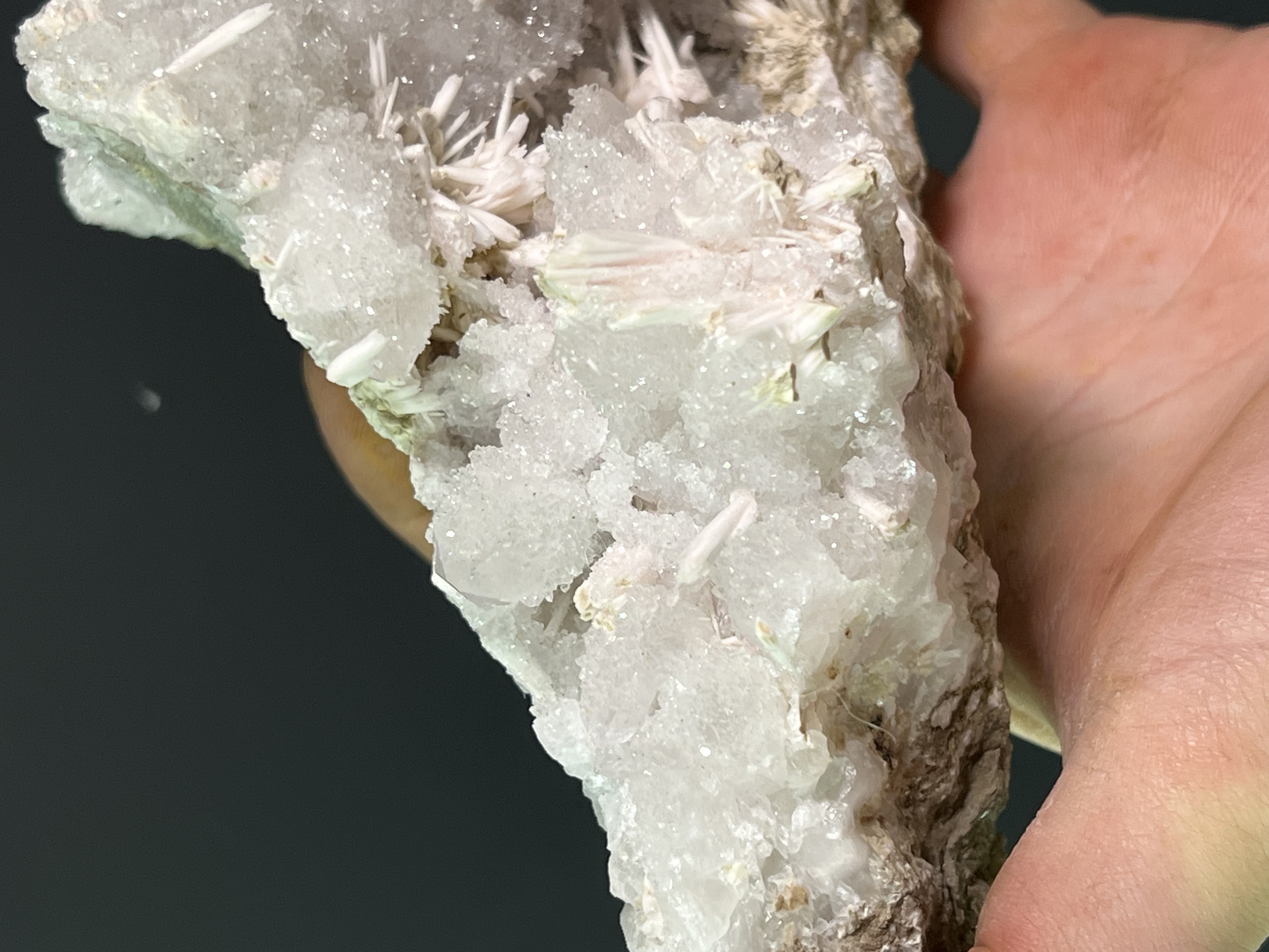 Stick Calcite With Pink Amethyst Quartz 