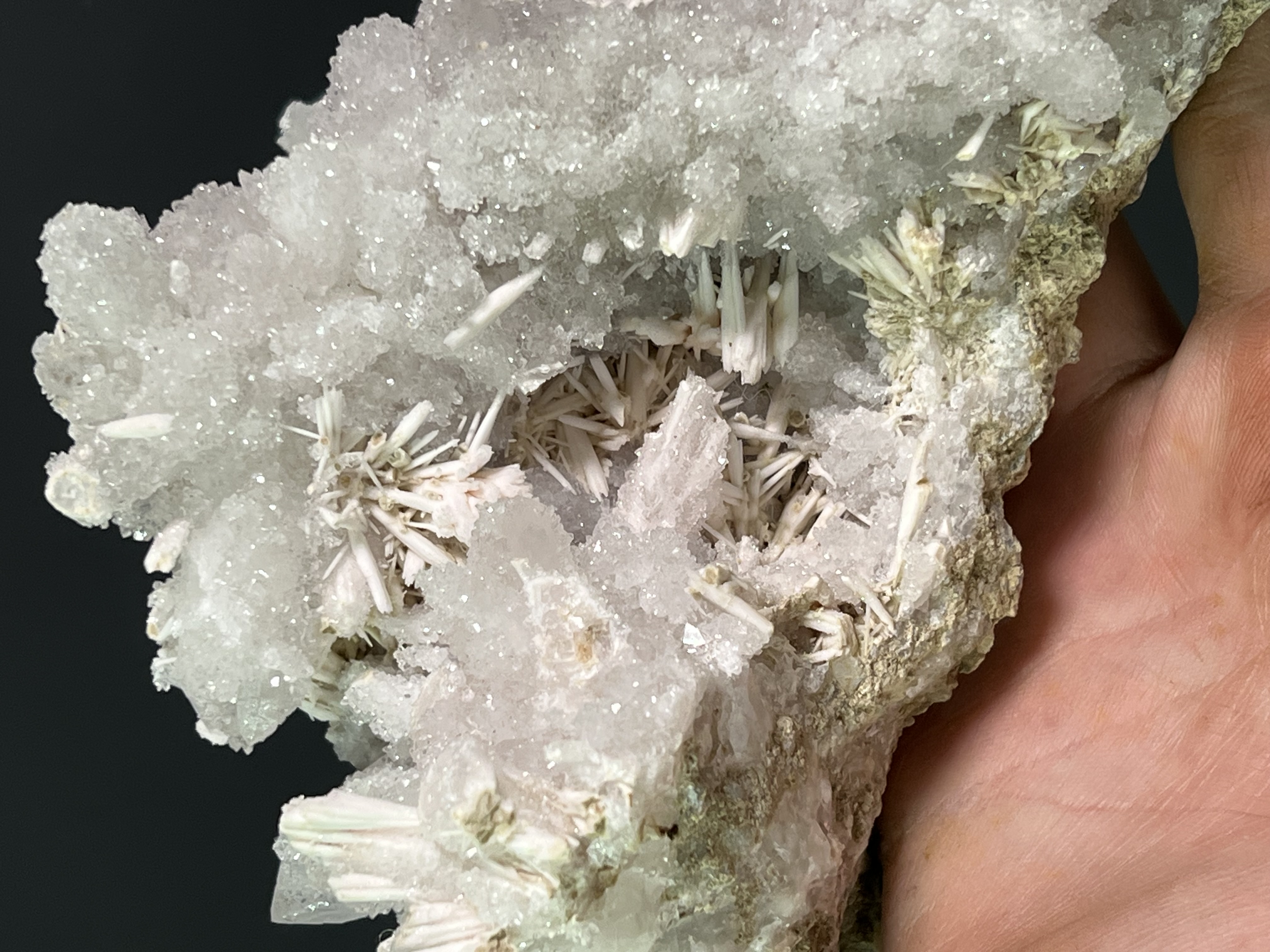 Stick Calcite With Pink Amethyst Quartz 