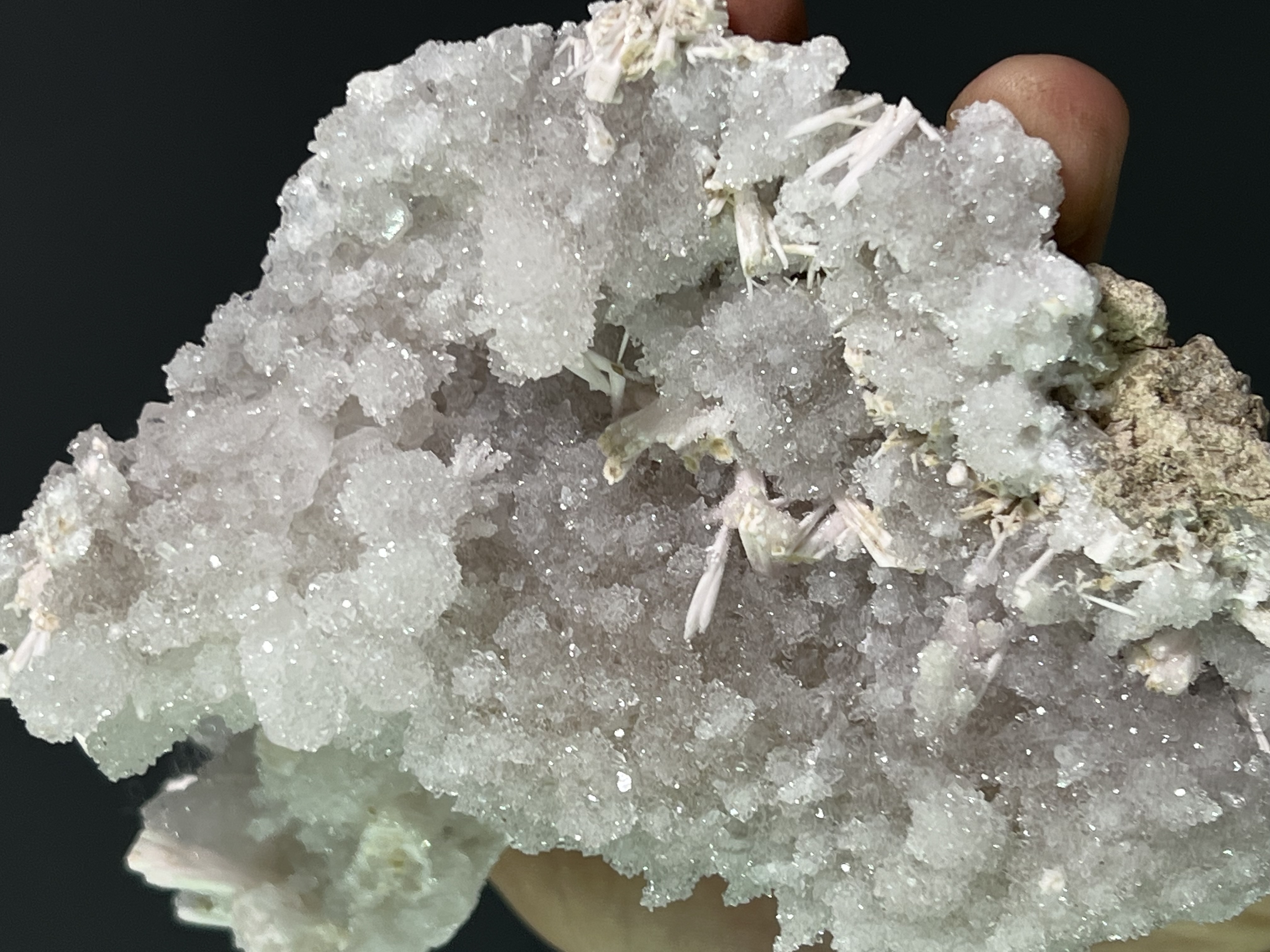 Stick Calcite With Pink Amethyst Quartz 