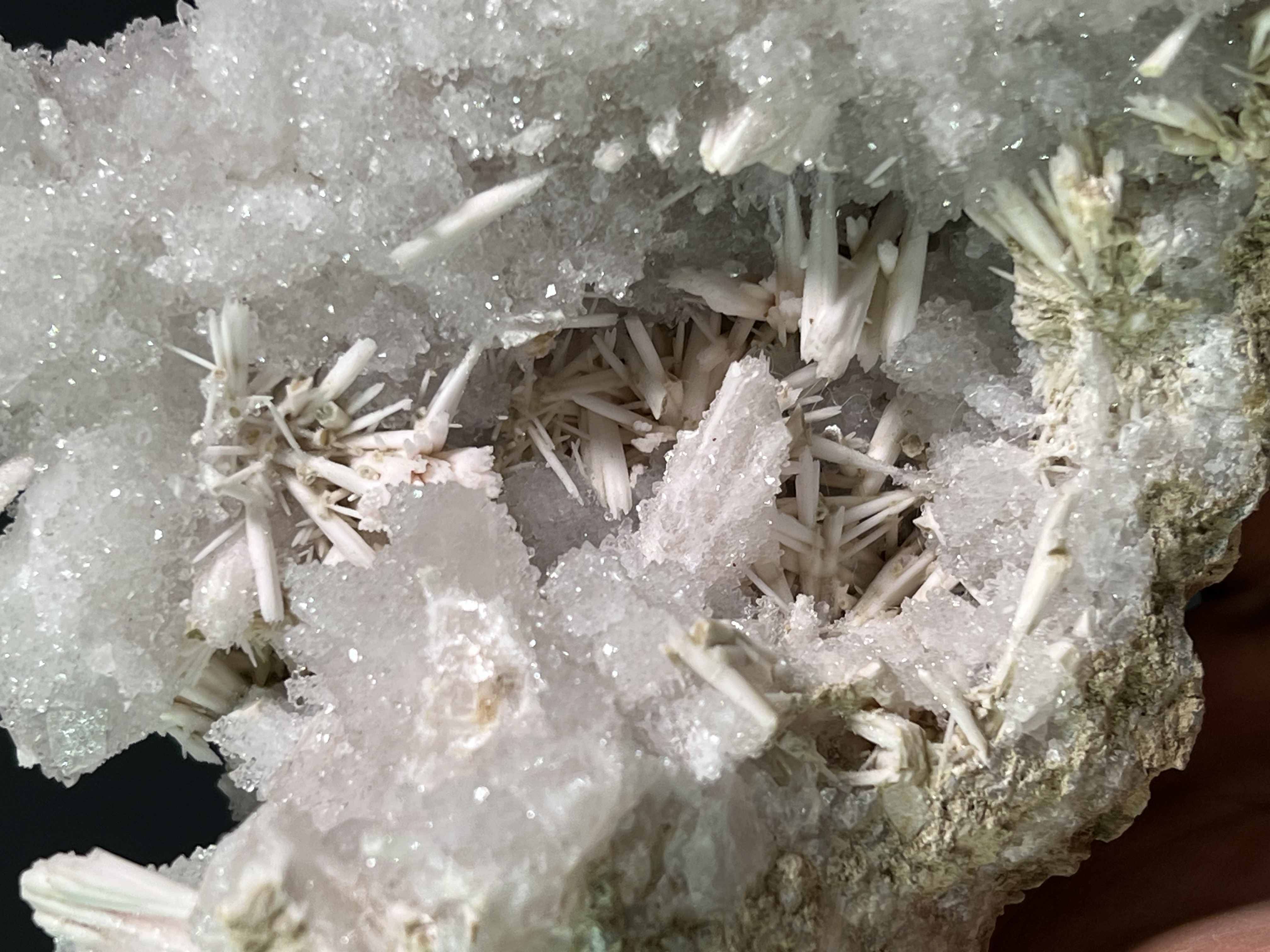 Stick Calcite With Pink Amethyst Quartz 