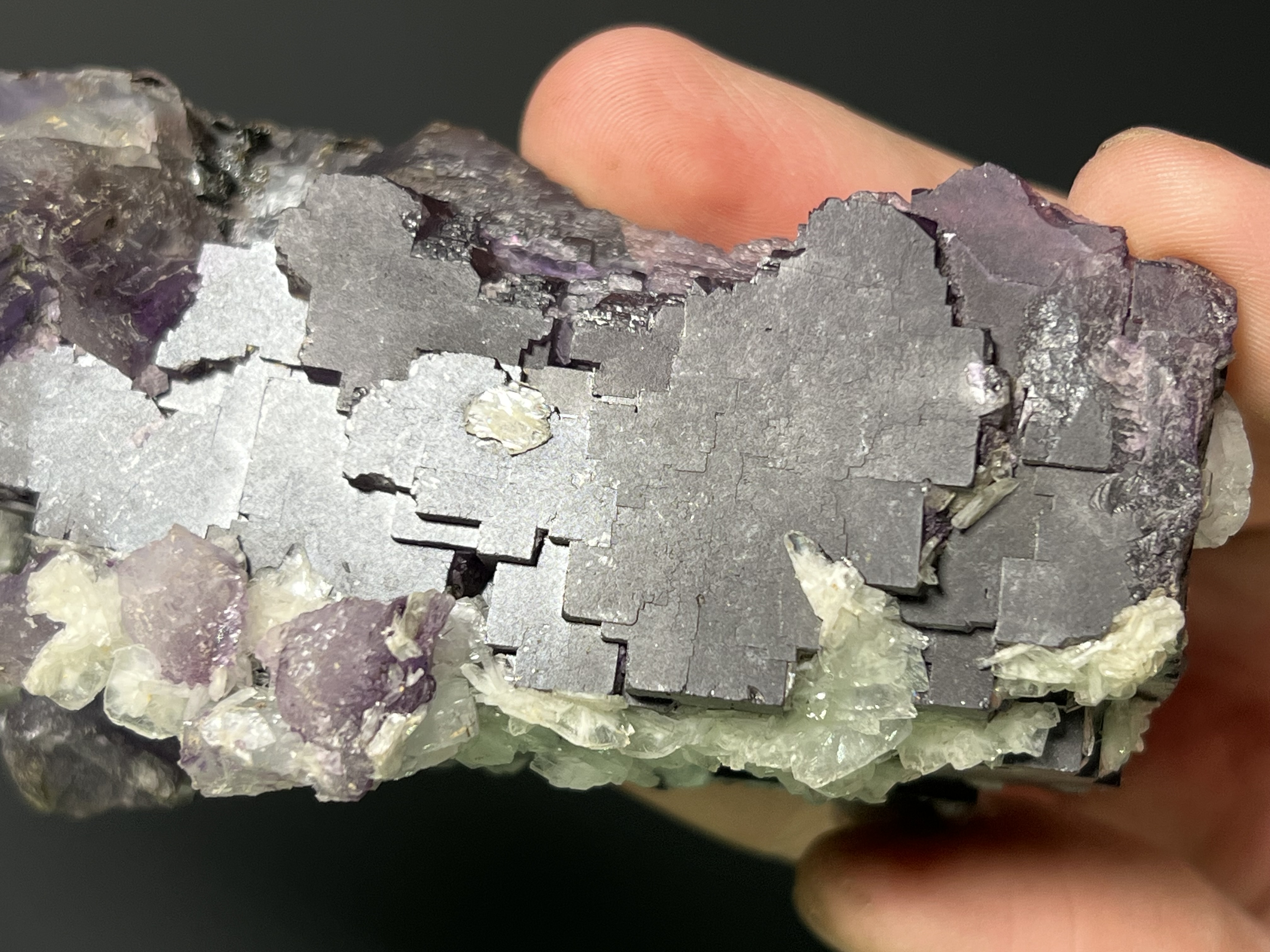 Calcite On Purple Fluorite Specimen, 445gram