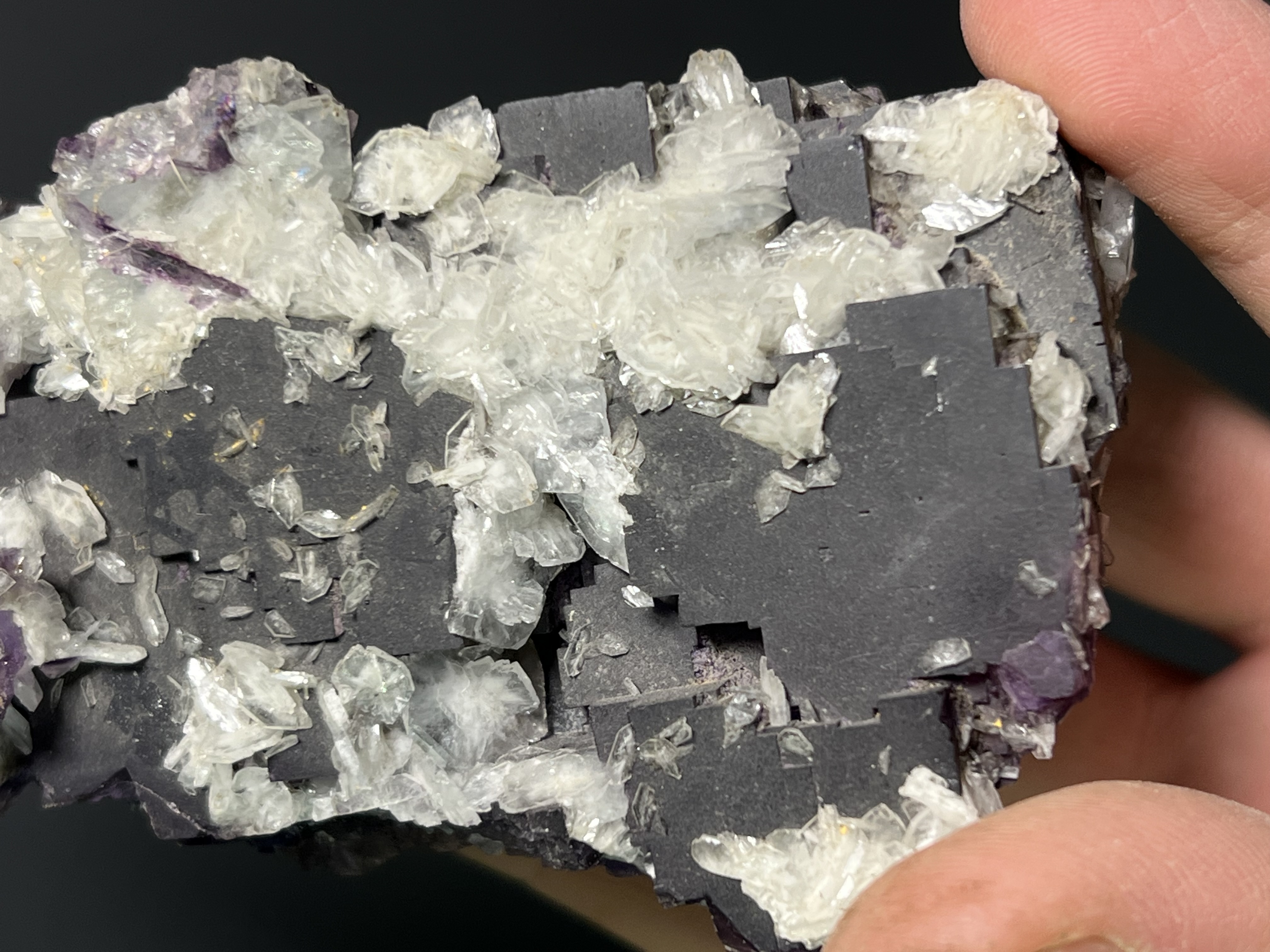 Calcite On Purple Fluorite Specimen, 445gram