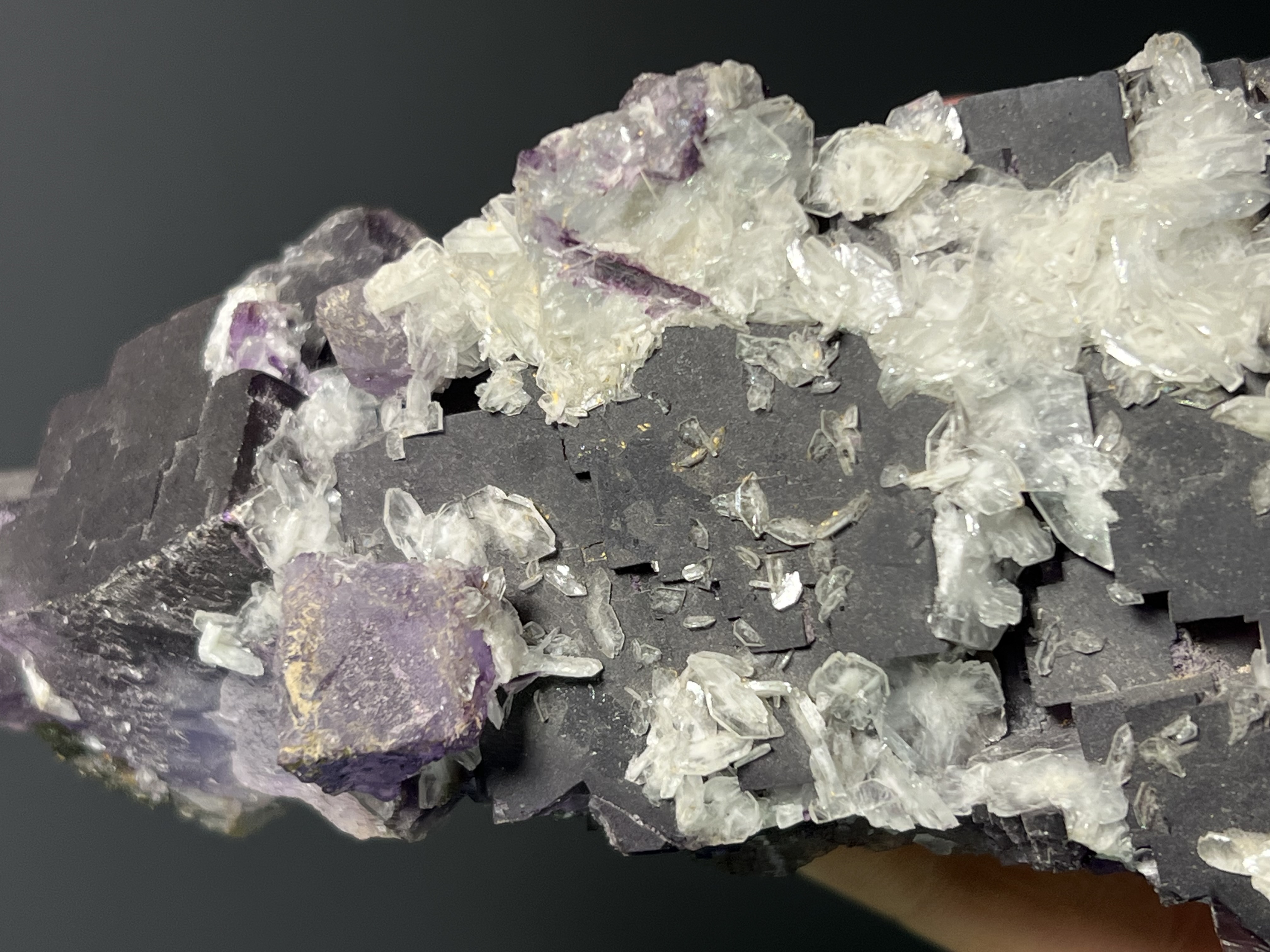 Calcite On Purple Fluorite Specimen, 445gram