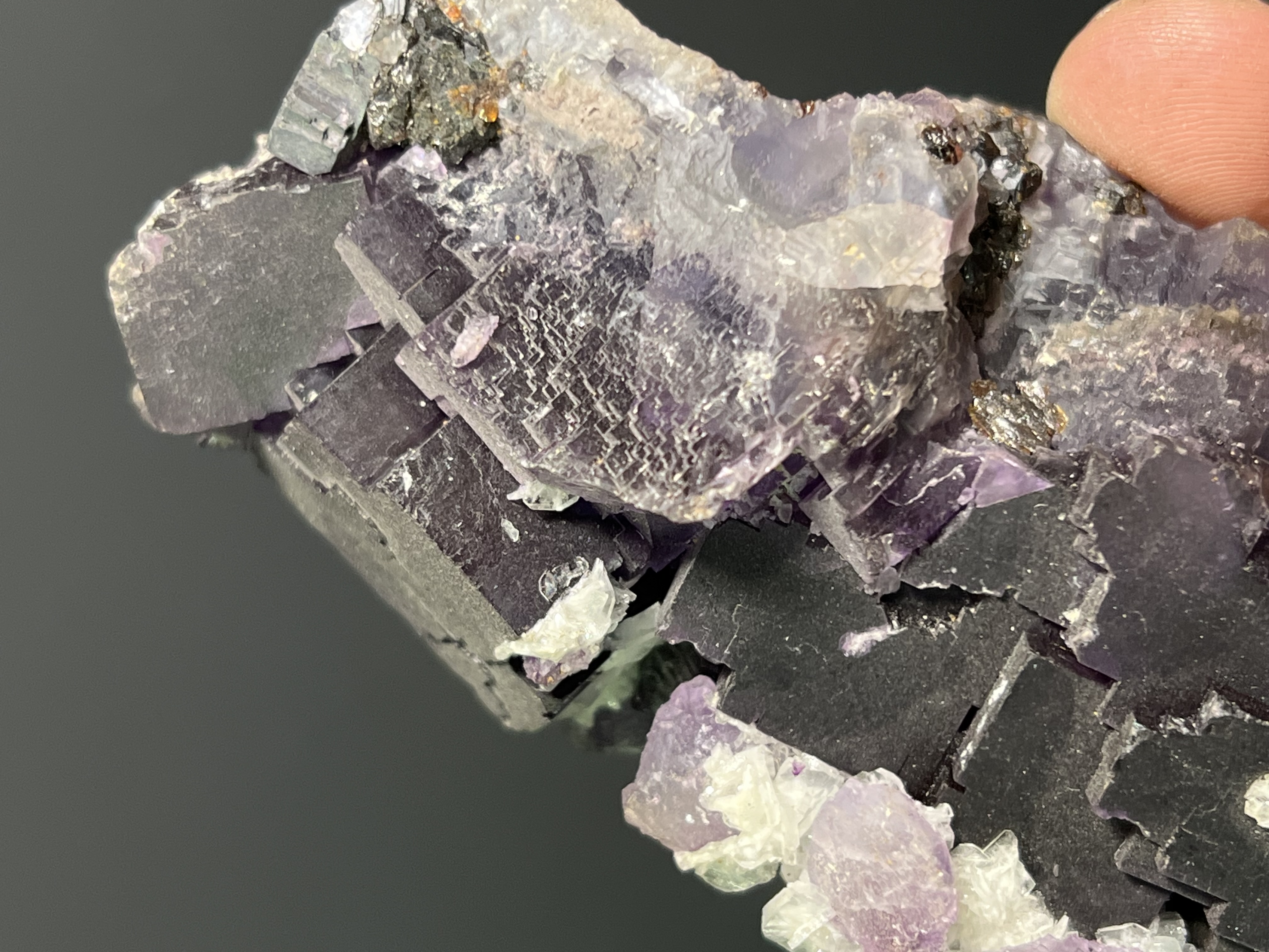Calcite On Purple Fluorite Specimen, 445gram