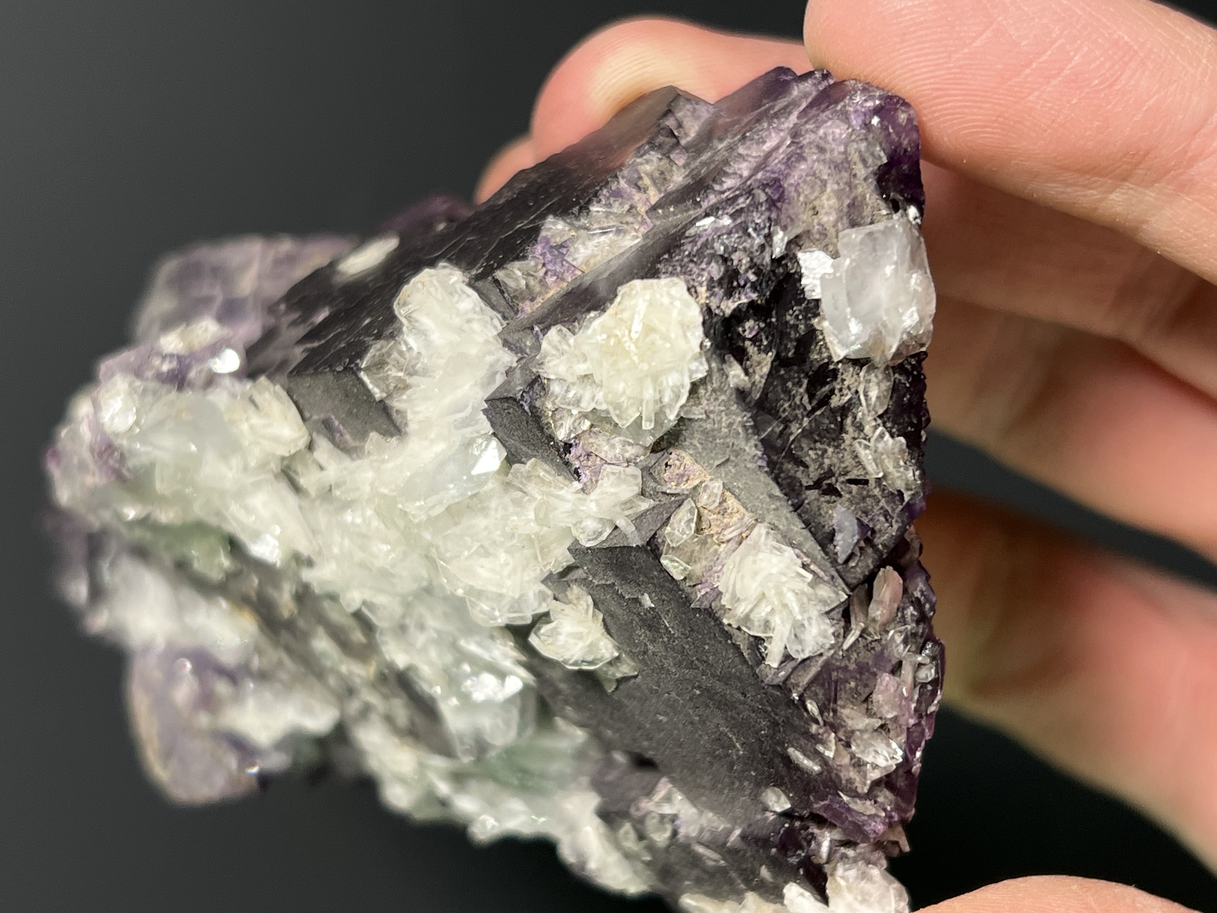Calcite On Purple Fluorite Specimen, 445gram