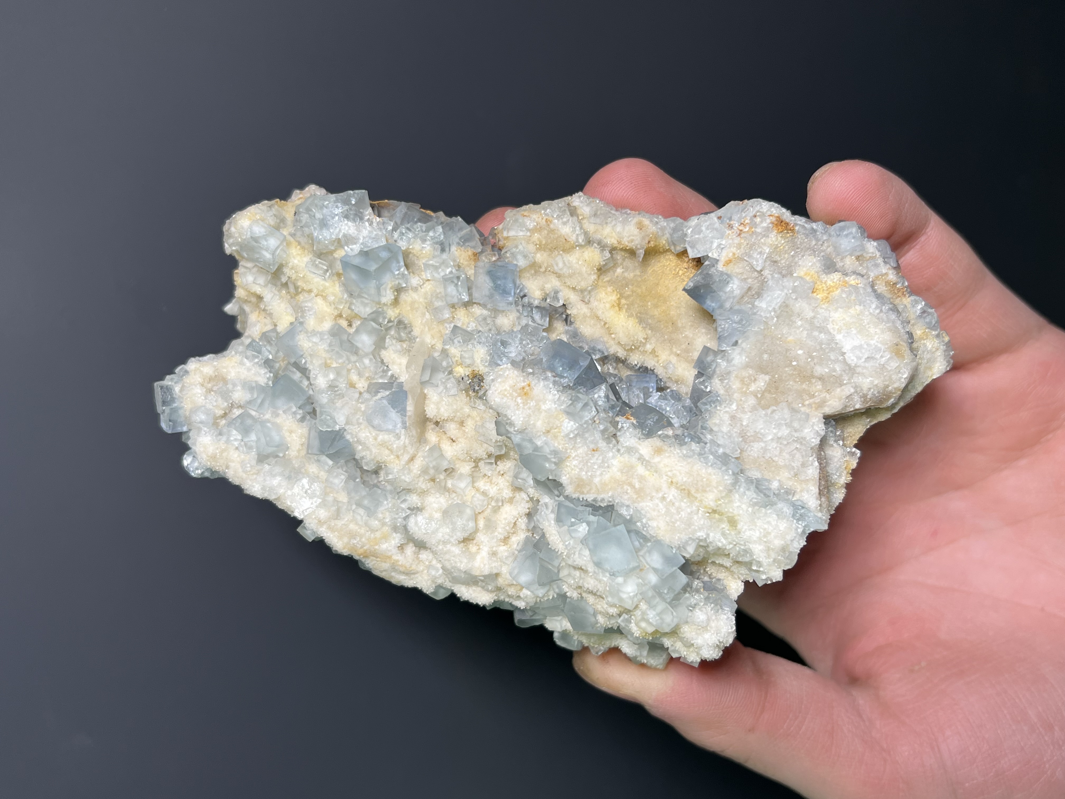 Blue Fluorite With Stilbite, 518gram