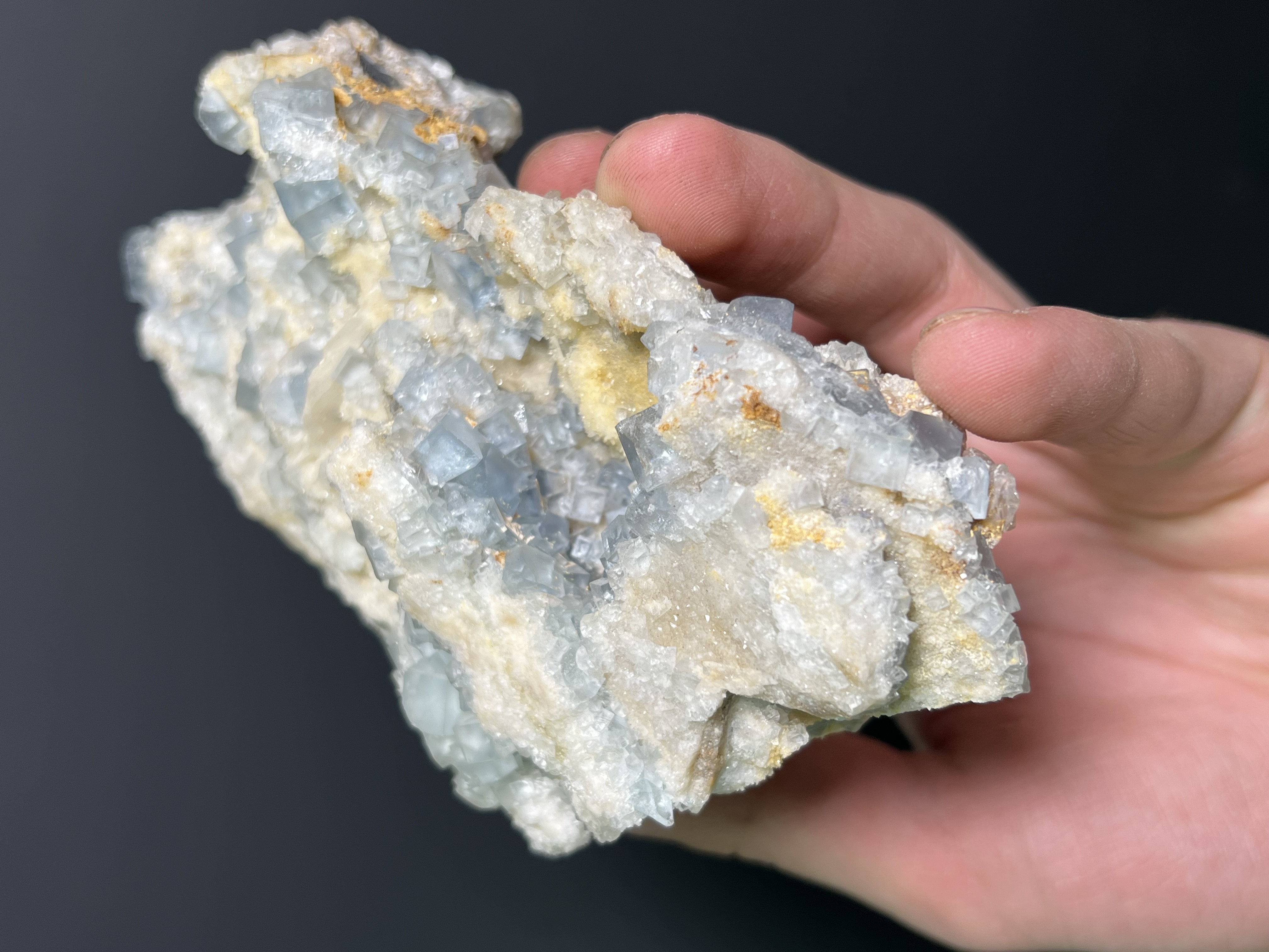 Blue Fluorite With Stilbite, 518gram