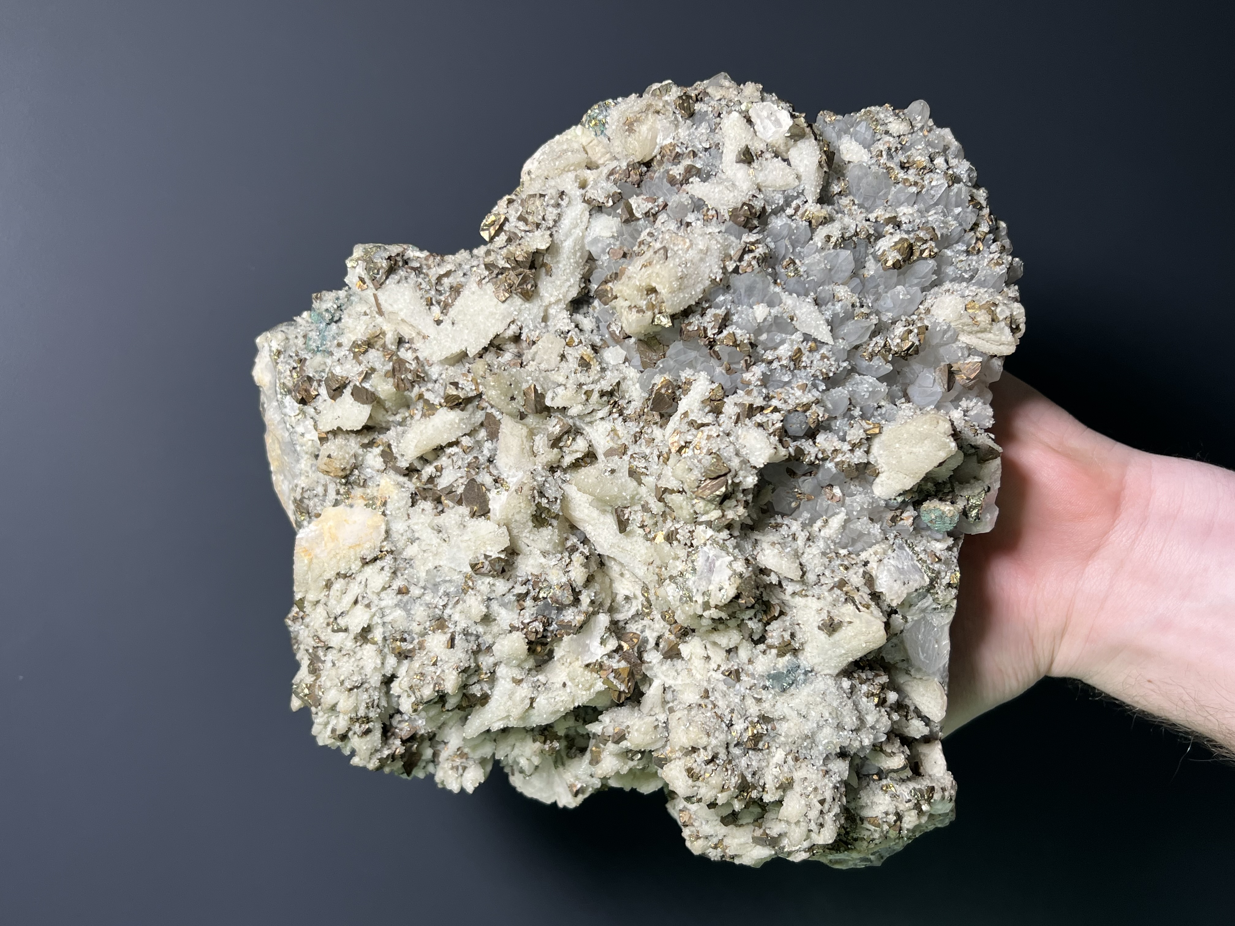 Pyrite On Calcite On Quartz, 5,3kg