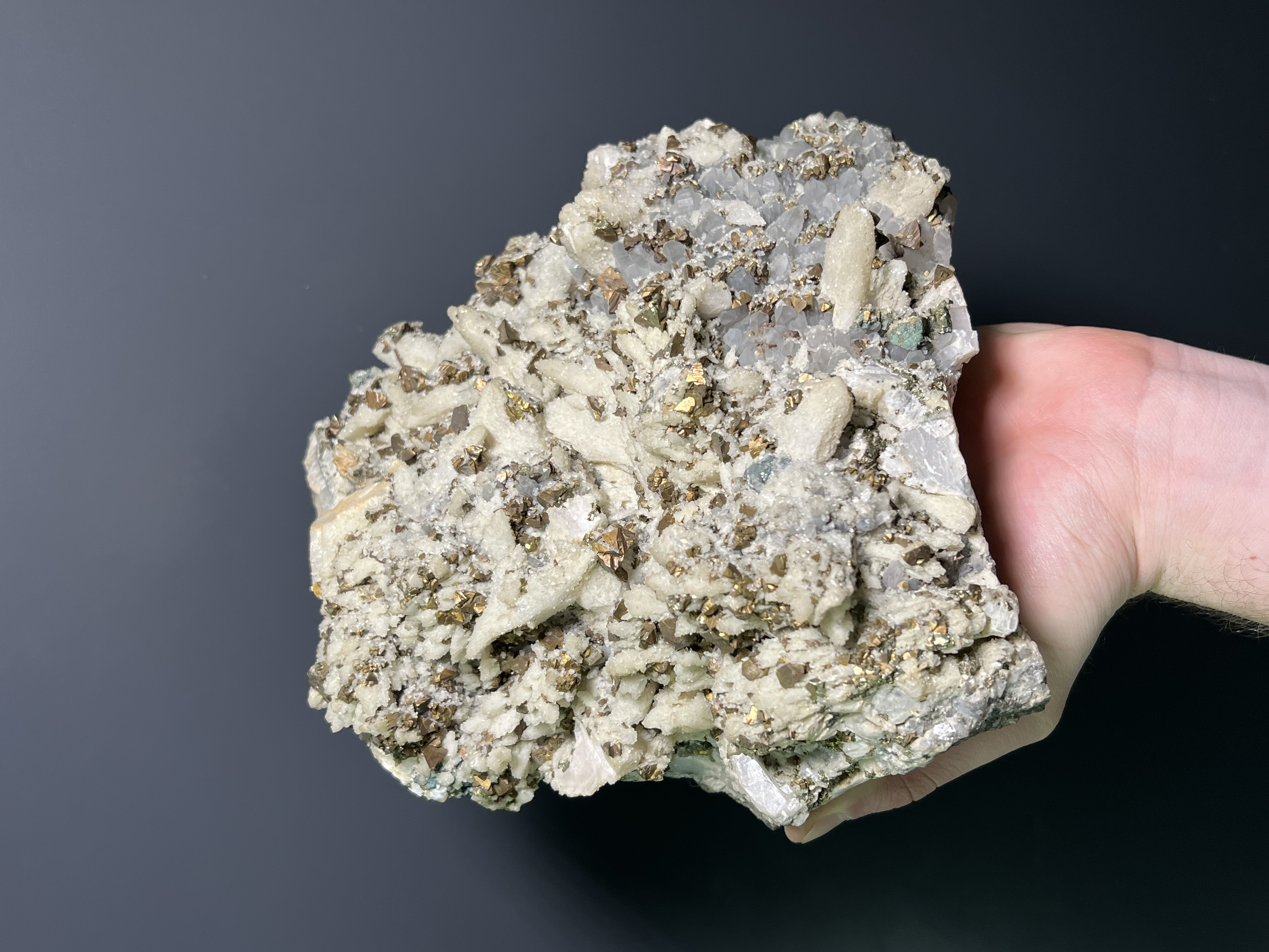 Pyrite On Calcite On Quartz, 5,3kg