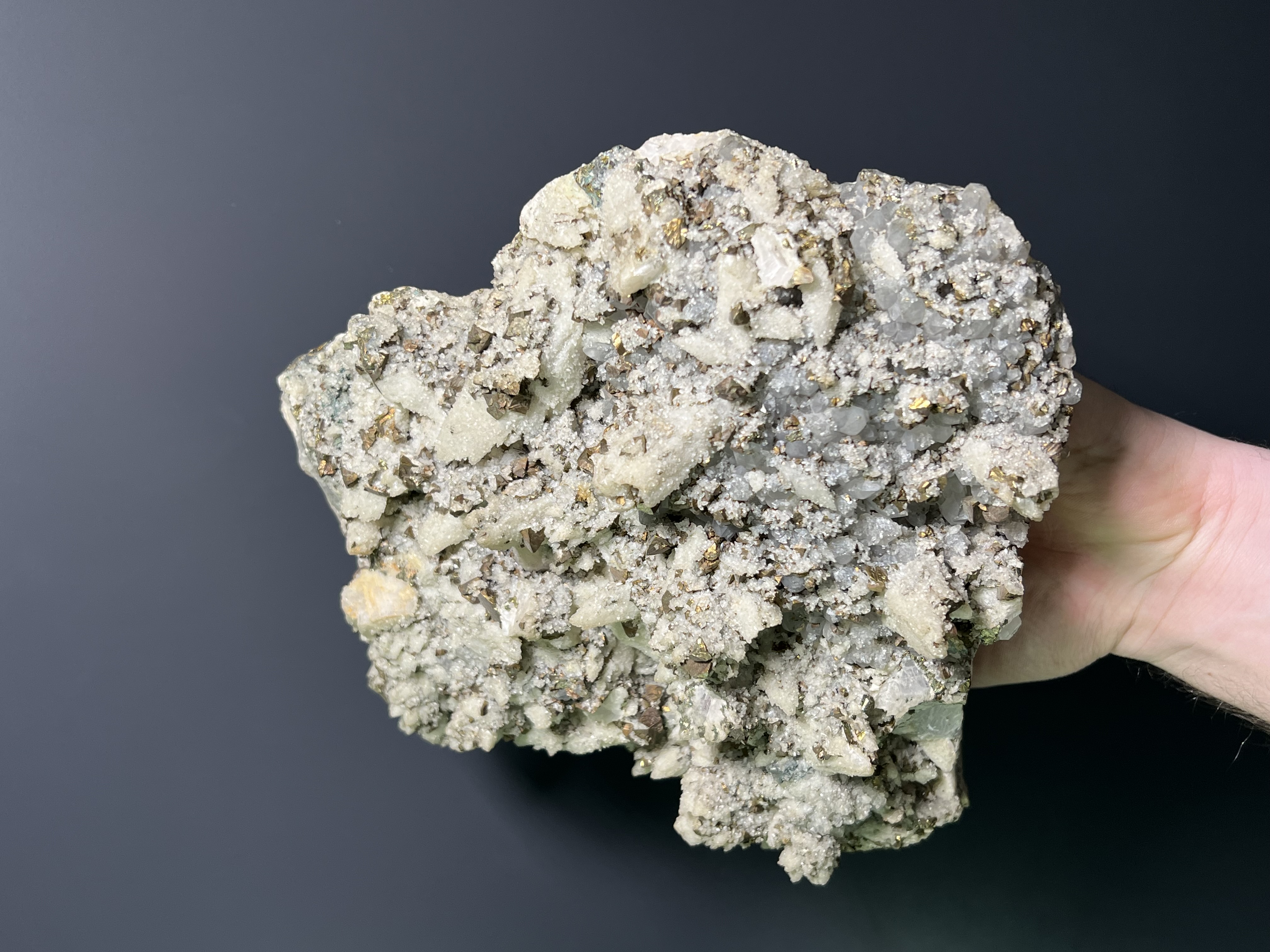 Pyrite On Calcite On Quartz, 5,3kg