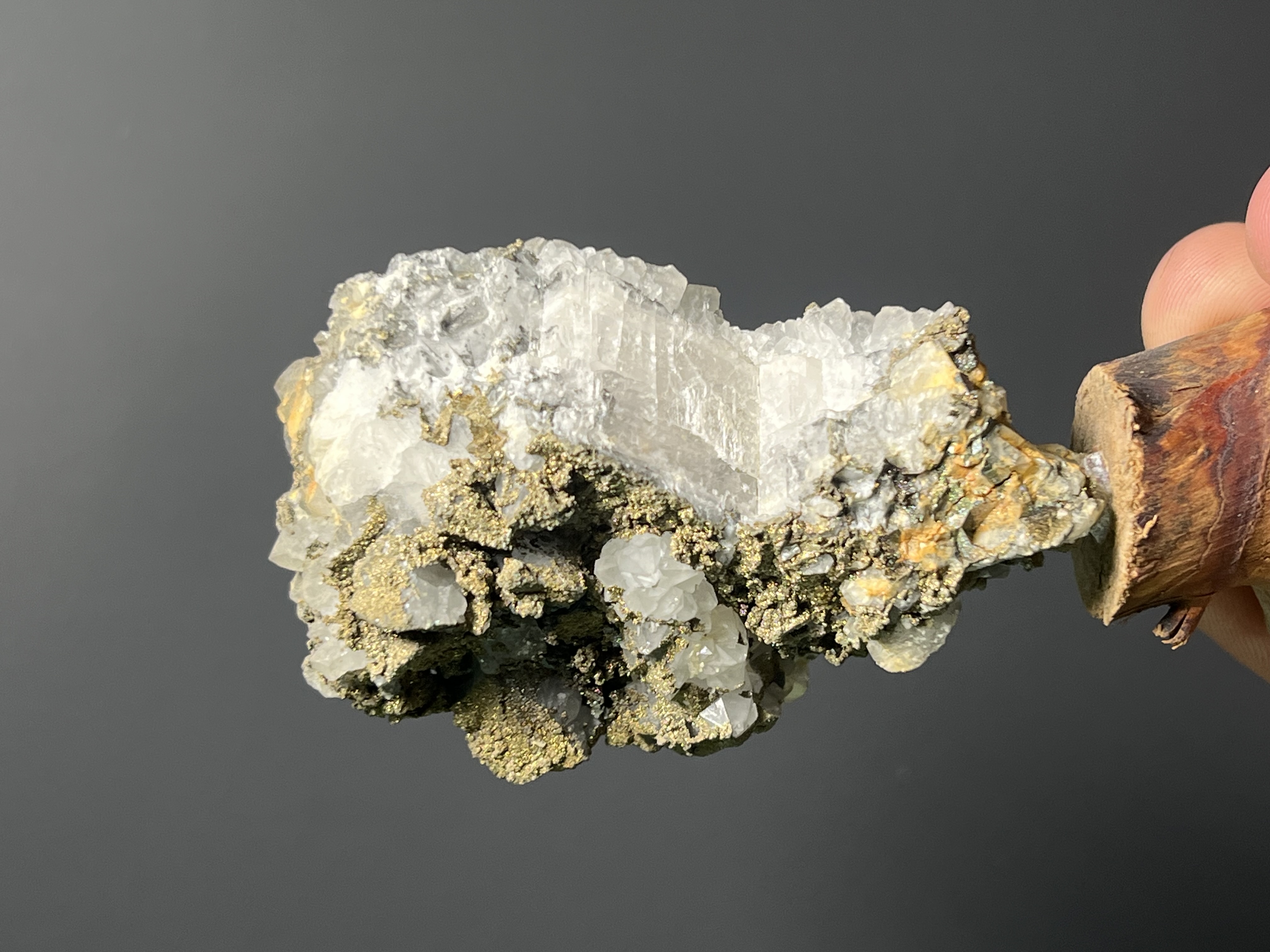 Pyrite On Crystal Quartz Specimen, 100gram