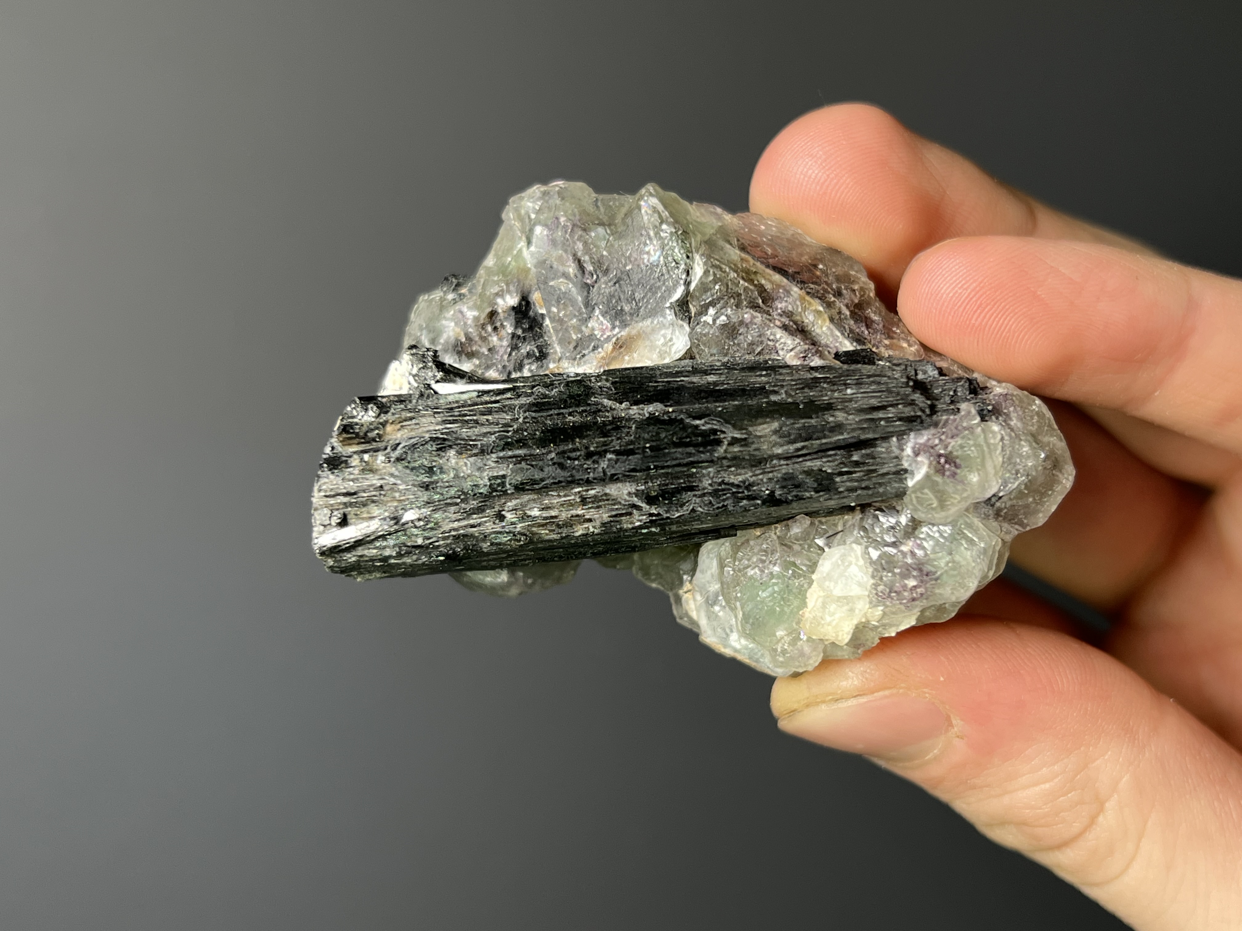 Fluorite On Tourmaline Schorl - Namibia