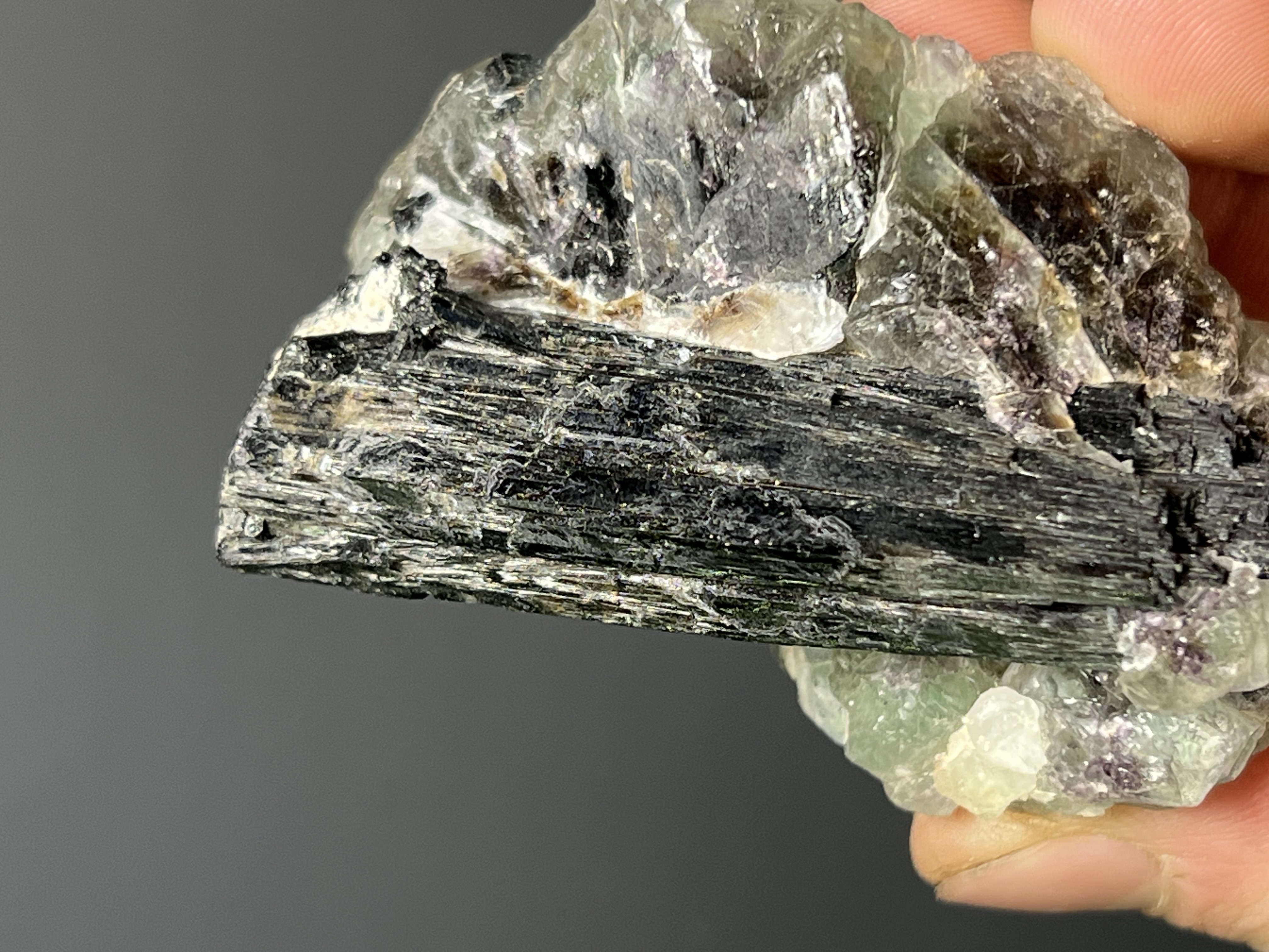 Fluorite On Tourmaline Schorl - Namibia