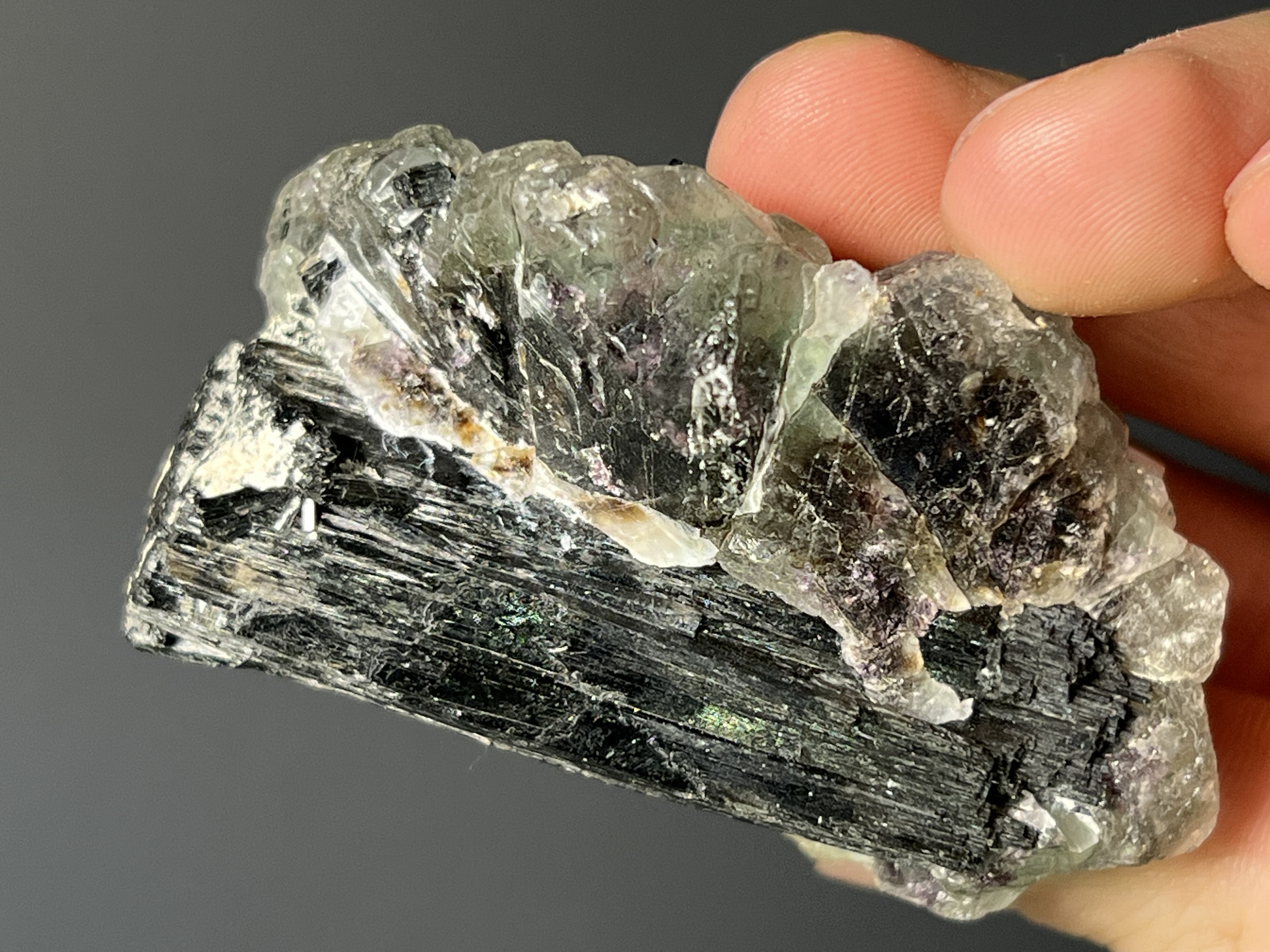Fluorite On Tourmaline Schorl - Namibia